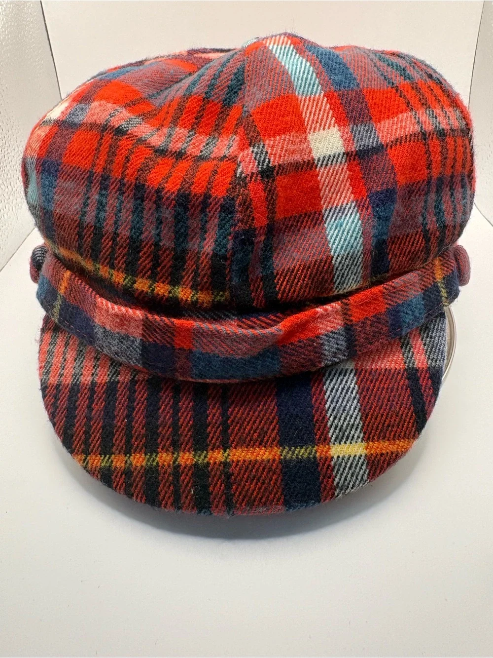D&Y Plaid Newsboy Cabbie Baker Boy Cap Red Orange Navy Y2K One Size